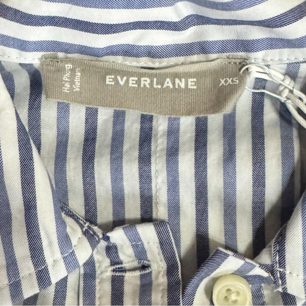 Everlane Boxy Cotton Shirt Blue Stripe Cropped Button Top NWT Loungewear XXS - Picture 4 of 6